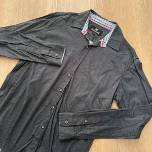 Buttercloth Button Down Shirt Mens M Charcoal‎ Grey LS Textured Cotton Stretch